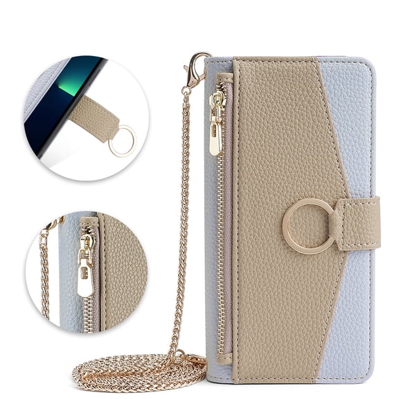 for Samsung Galaxy S10e Case, Zipper Pocket Detachable Metal Shoulder Strap Cards Holder Stand Flip Magnetic Closure Wallet Phone Cases for Samsung Galaxy S10e - Blue
