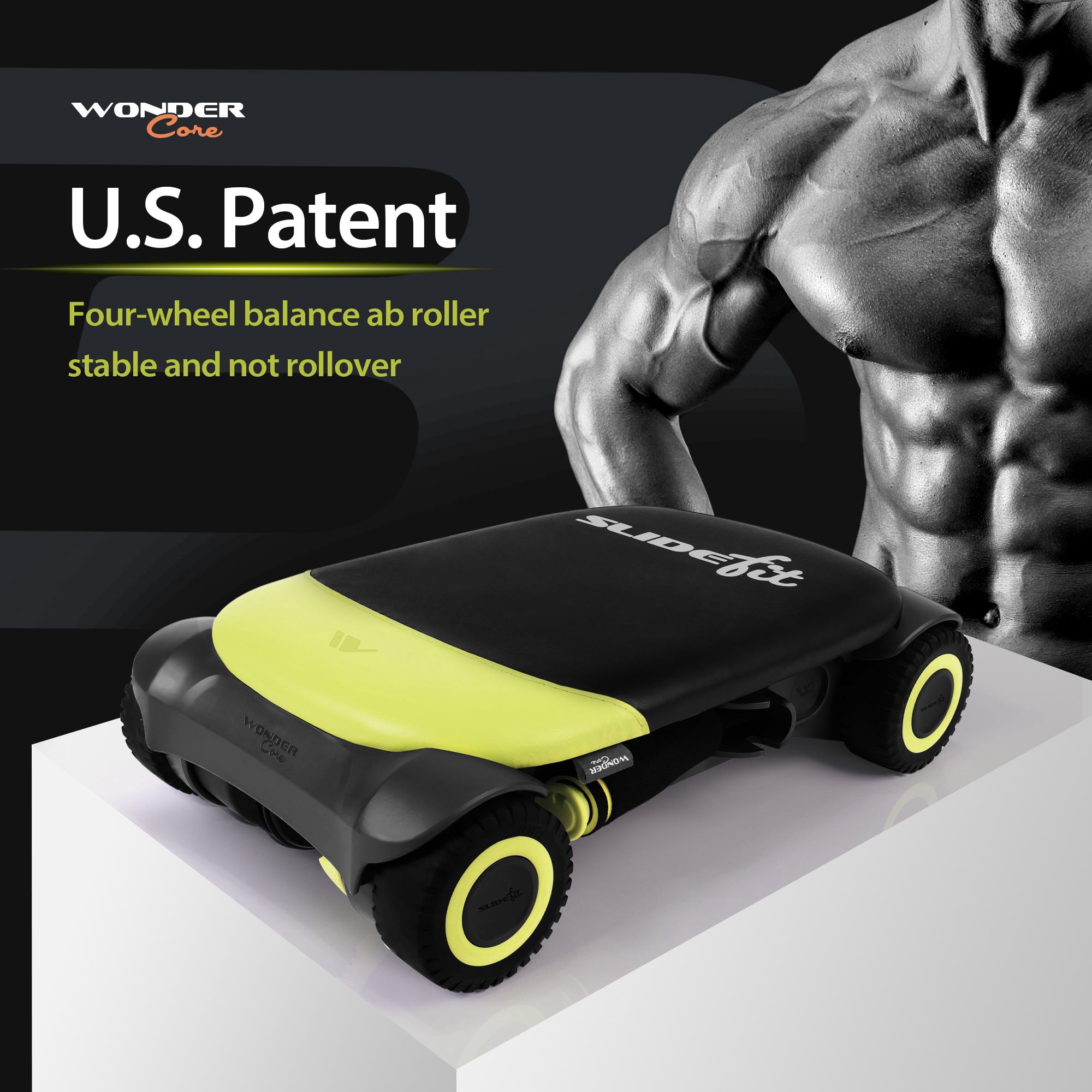 Wonder Core Slide Fit, Ab Roller Board with 4 Wheels, Automatic Rebound Abdominal Roller Wheel for Core Workout, Abdominal Trainer with Knee Pad, Ab Exercise Equipment, Fitness Rolling Board, Green