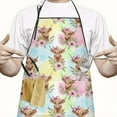 thumbnail image 2 of Colorful Highland Cow Flower Pattern Apron-Garden Aprons for Women with Pockets-Cotton Linen Waterproof Kitchen Cooking Gardening Aprons Adjustable for Kitchen,Cooking,BBQ and Salon 33x27 Inch, 2 of 7