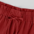 thumbnail image 7 of Linen Red Crop Pants for Women Lightweight High Waist Drawstring Bell Bottom Comfy Capri Pants Elastic Stretch Summer Gauze Pants with Pockets S, 7 of 7