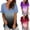 Gray, variant on Women's V Neck T Shirts Casual Rolled Short Sleeve Side Split Summer Tops Loose Fit S-XXL