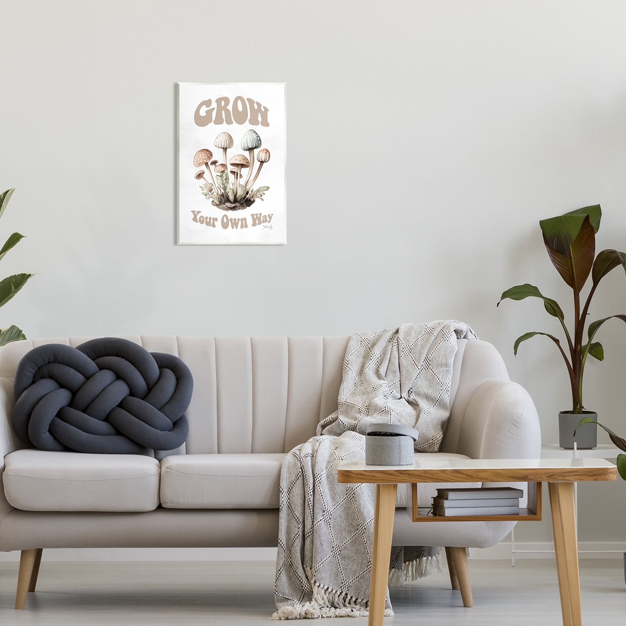 Stupell Industries Groovy Mushrooms Grow Phrase Botanical & Floral Painting Unframed Art Print Wall Art, 13 x 19