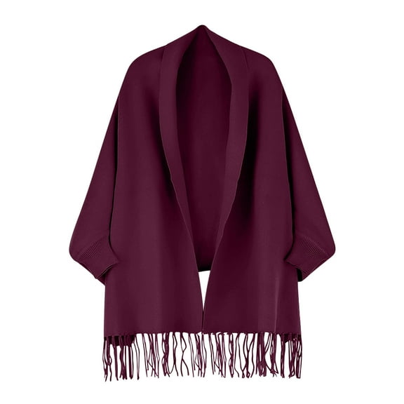 Cutuoiiu Women's Solid Color Long Sleeved Winter Shawl Cloak Jacket Fashionable Long Cape Jackets Gifts