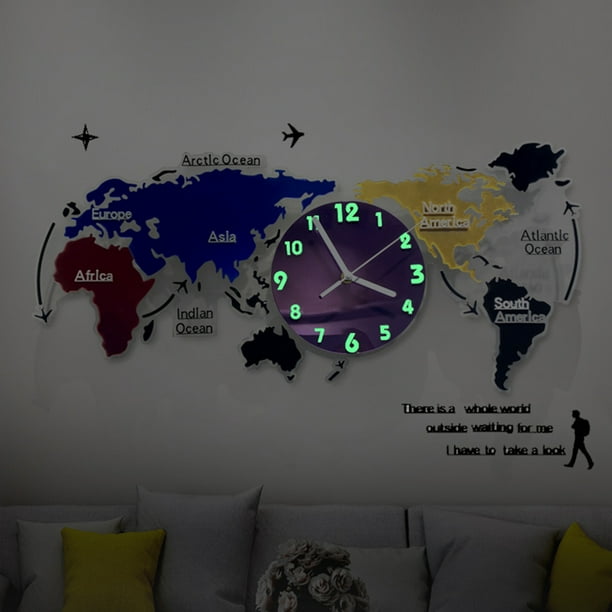 Large Decorative Wall Clock Sticker Frameless World Map Wall Clock with Silent Movement Modern