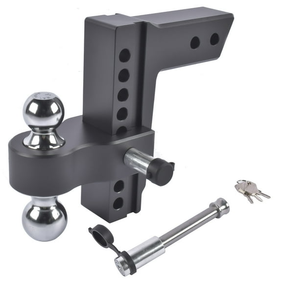 GELUOXI Adjustable Trailer Hitch Fits 2.5" Receiver 8" Drop/Rise Aluminum 18500LBS 2" & 2-5/16" Balls Black