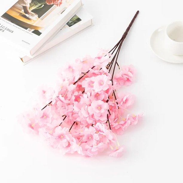 Rama de flor de cerezo Artificial, decoración de boda, seda falsa encriptada, arco de flor de cerezo, decoración de sala de estar del hogar, 5 tenedor
