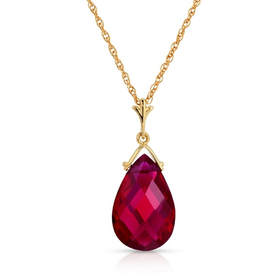 Galaxy Gold 14K Solid Yellow Gold 24" Necklace with Lab-Grown Briolette Checkerboard Cut Ruby, 14"-24" Sizes, July Birthstone, Symbol of Passion