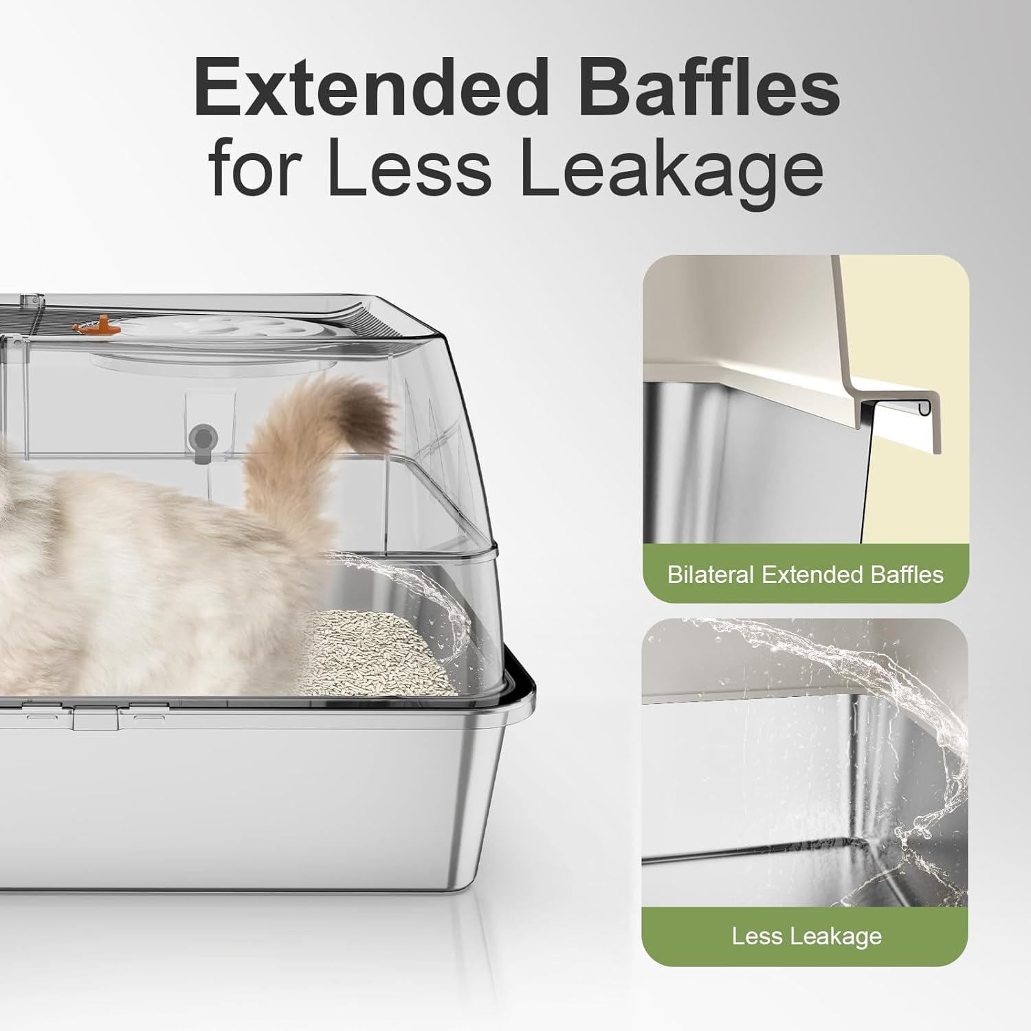 XL 3 in 1 Enclosed Extra Large Metal Litter Box w/Lid, Stainless Steel Cat Litter Box, Odorless Steel Litter Pan, Anti-Leakage & Easy Clean, High Sided Metal Litter Box w/Scoop, Beige