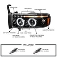 thumbnail image 3 of Spec-D Tuning Jet Black LED Dual Halo Projector Headlights Compatible with 1994-2001 Dodge Ram 1500/2500/3500, Left + Right Pair Headlamps Assembly, 3 of 5