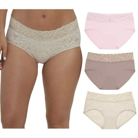Maidenform Women's Perfect Fit Stretch Lace Hipster Underwear, 3-Pack DM3SLH Color: Evening Blush Beige Size: XX LARGE