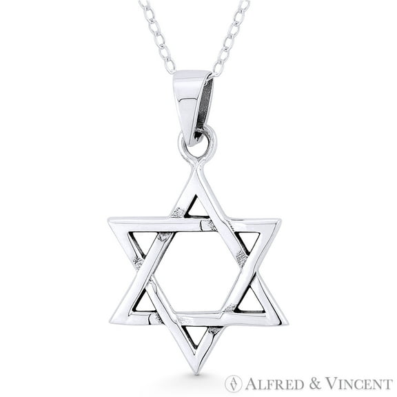 Star of David / Jewish Magen Charm Pendant & Chain Necklace in Oxidized .925 Sterling Silver