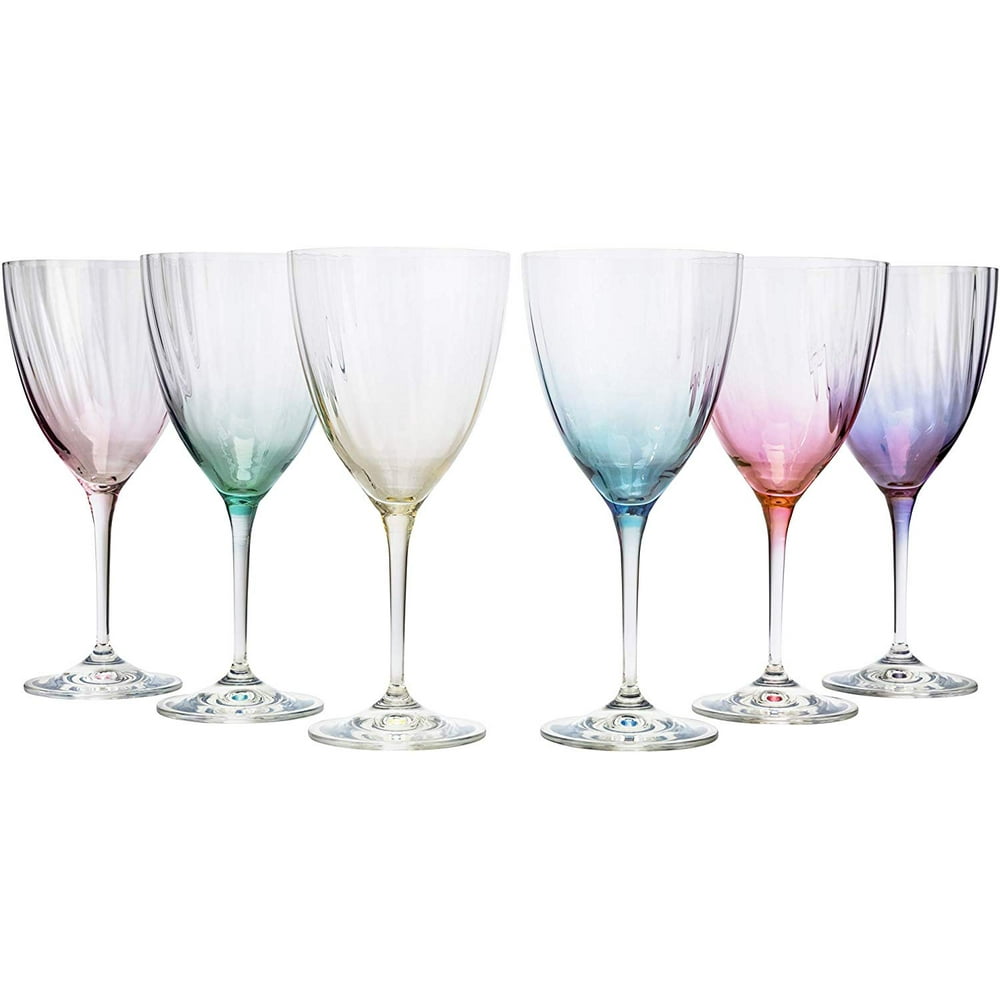 Crystalex 40796 400 D4882 13 Oz Kate Optic Multi Colored Bohemian Wine Glasses Set Of 6