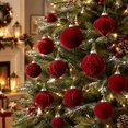 thumbnail image 4 of 25Pcs Velvet Shatterproof Christmas Ball Ornaments Set, Burgundy Textured Christmas Tree Decorations, Flocked Vintage Decorative Hanging Ornaments for Xmas Tree Holiday Winter Decor, 4 of 6
