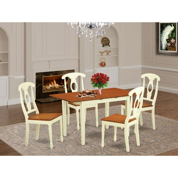 East West Furniture Dining Set Includes a Rectangle Table with Butterfly Leaf and 4 Kitchen Dining Chairs, Buttermilk & Cherry