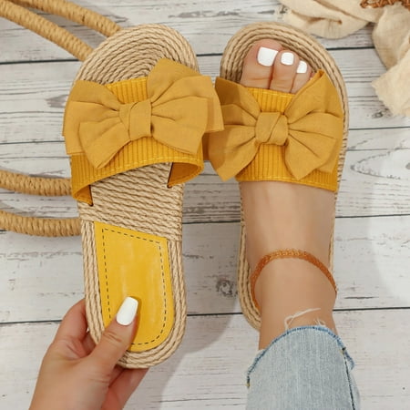 

Cathalem Boho Slippers For Women Ladies Flip Flops Open Toe Bowknot Summer Bohemian Sandals Designer Flip Flops for Women Size 9 Yellow 7