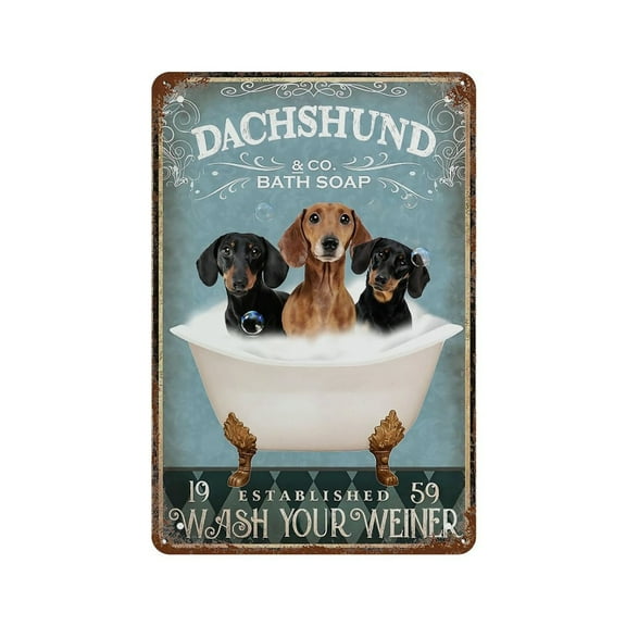 8x12 Inch Funny Dachshund Decor Bathroom Vintage Tin Metal Decorative Wall Paintings - Vintage Artwork for Home Decor