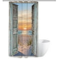 thumbnail image 6 of Small Stall Shower Curtain 36Wx72H Inch Beach Seaside Ocean Rv Hawaiian Sea Sunset Narrow Barn Door Scenery Rustic Landscape Bathroom Decor Fabric Polyester Waterproof 7 Pack Hooks, 6 of 6
