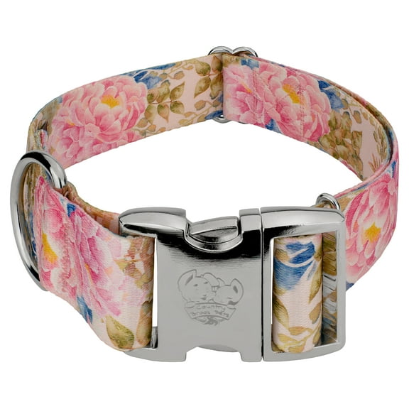 Country Brook Petz® 1 1/2 inch Premium Watercolor Peonies Dog Collar, Medium