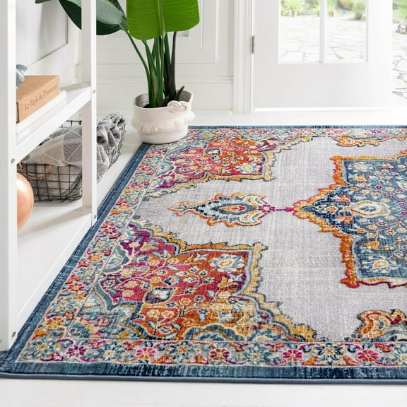 Unique Loom Budapest Collection Area Rug - Corvinus (8' x 9' 10" Rectangle Blue/Gold)