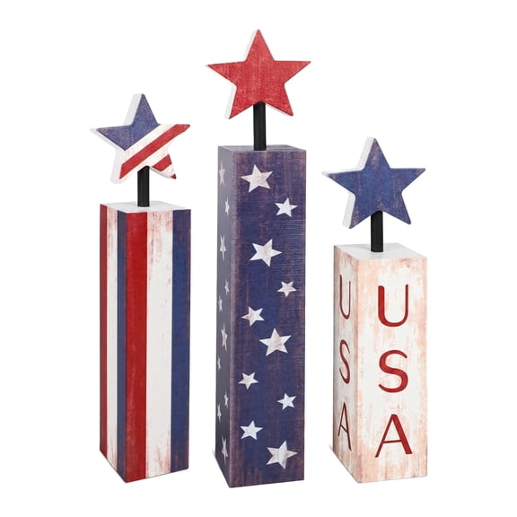 250th Anniversary 4th of July Decorations Set, Wooden Star Table Centerpiece for Home, Tiered Tray and Desk Decor
