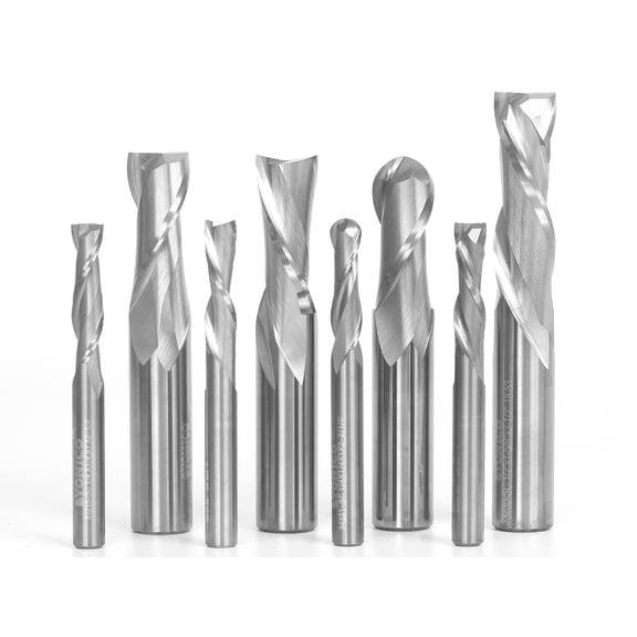 8 Bit Solid Carbide Endmill CNC Router Bit Set - 1/4" & 1/2" Shank - Yonico 14804