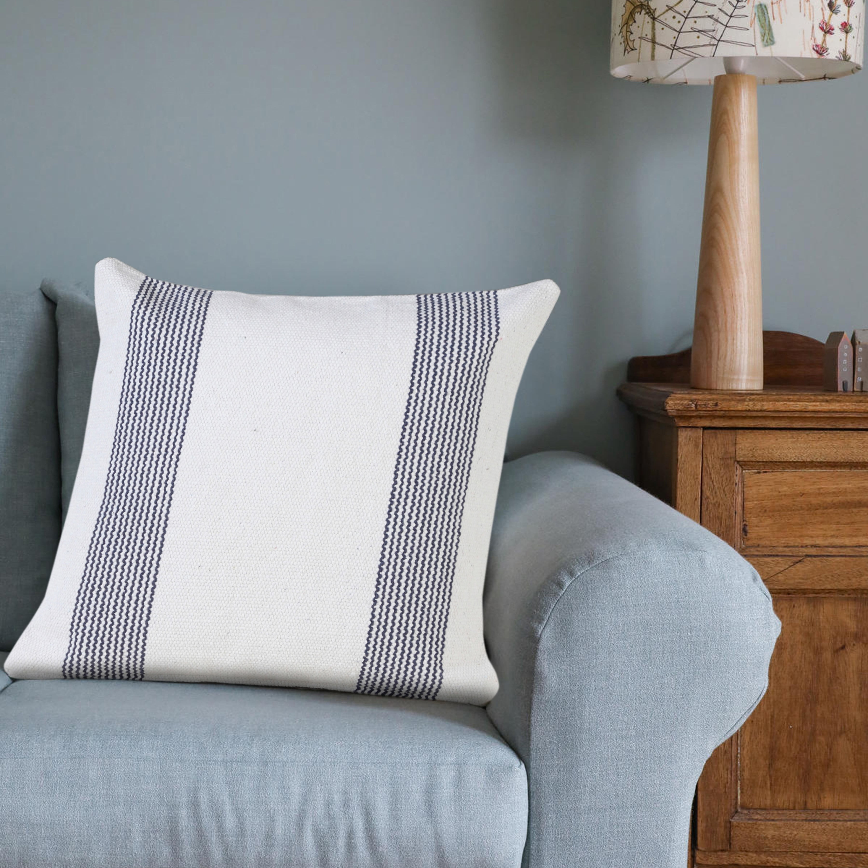 LR Home Cassidy Set of 2 Pale Blue/White Striped Cotton Adult Decorative Throw Pillow