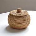 thumbnail image 3 of Round Rattan Box with Lid, Hand Woven Storage Box, Multifunctional Desktop Tray Basket Decoration for Home, 3 of 5