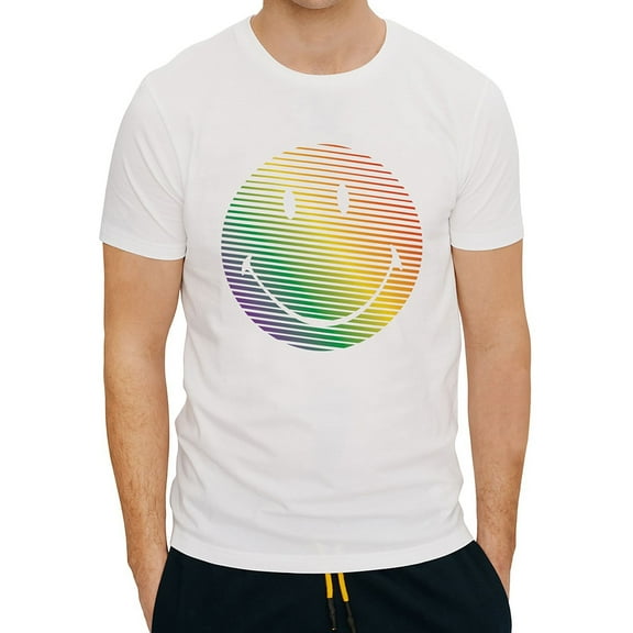 Elevenparis Mens Ombre Smiley Graphic T-Shirt, White, Small