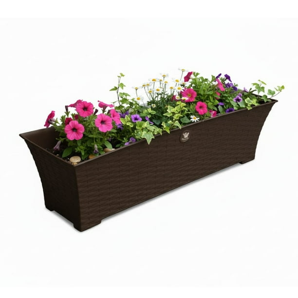 Jardinera Tipo Rattan Plástico Rectangular Maceta Jardín Exterior Interior