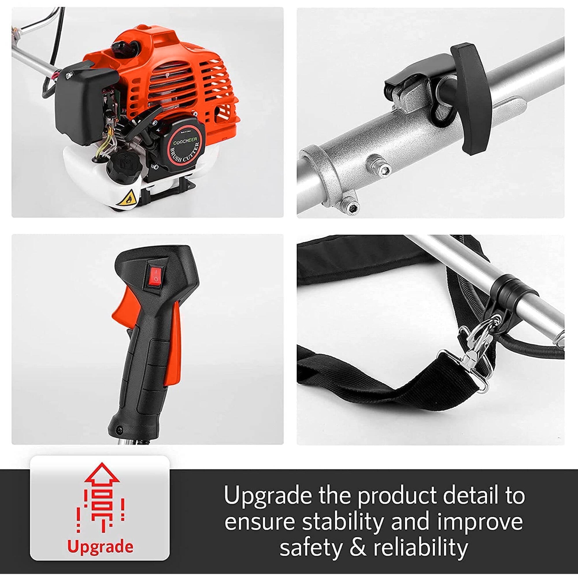 Adnoom 58CC 2-Cycle Gas Powered Weed Eater & String Trimmer, 4-in-1 Multi-Tool with Detachable Brush Cutter, Edger, 18" Blade for Lawn, Garden, Shrubs (Orange Red)