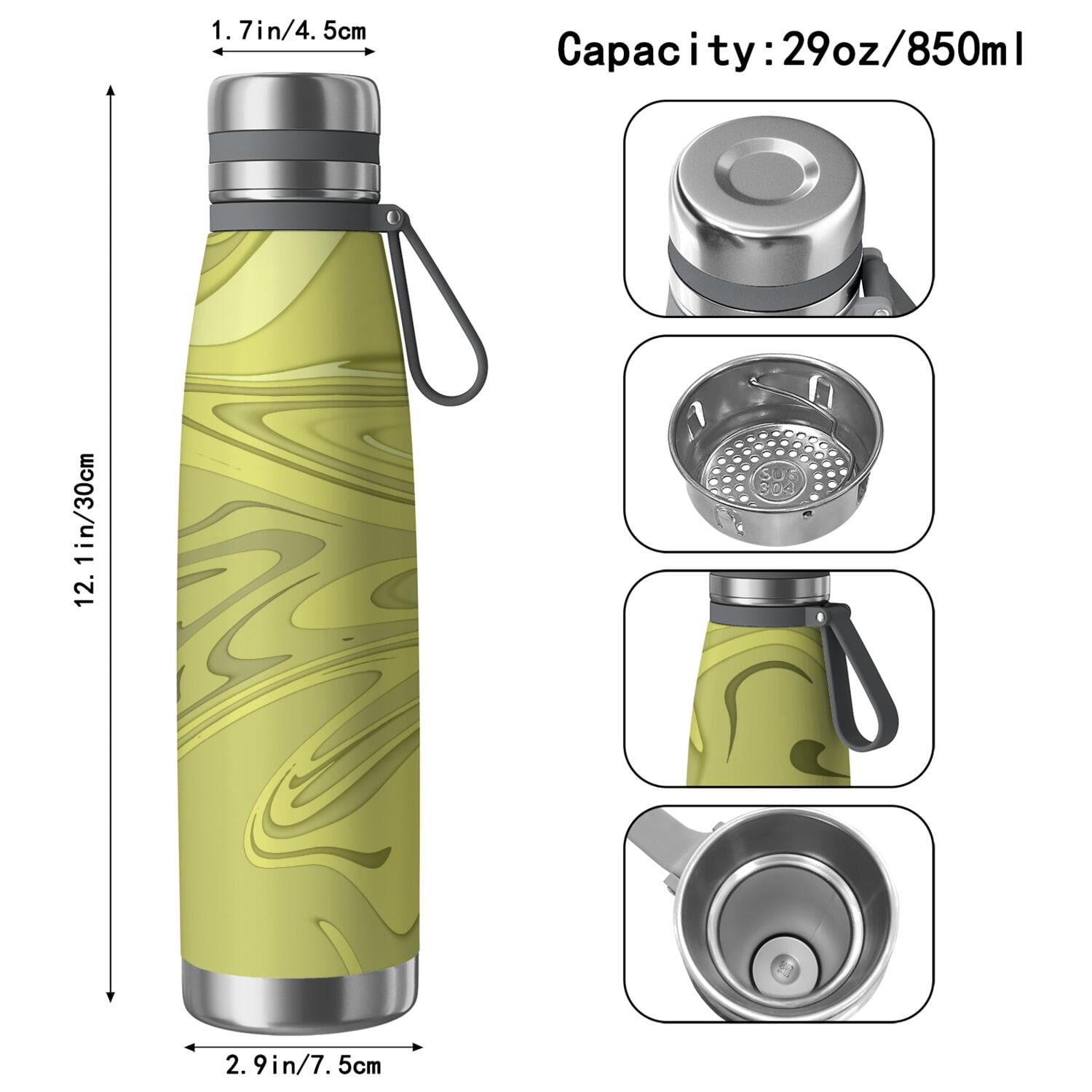 29oz Insulated Water Bottle with Tea Infuser, Stainless Steel Travel Mug, Liquid & Marble Print