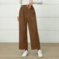 thumbnail image 2 of hotojiny Corduroy Women's Pants Winter Warm High Waisted Wide Leg Pants Fall Business Casual Loose Cropped Trousers with Pockets, 2 of 7
