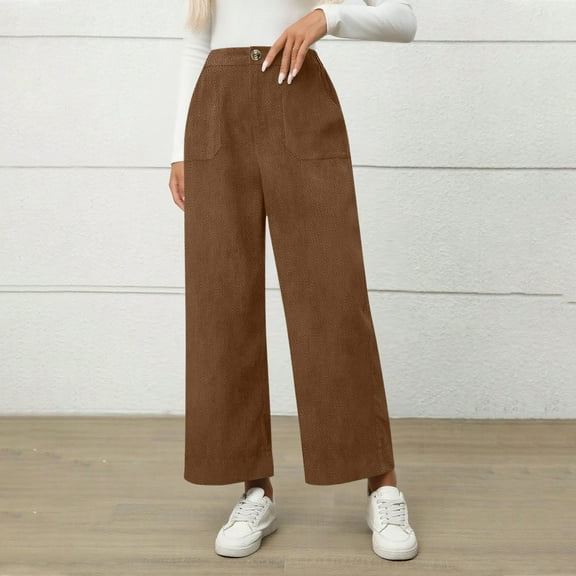 AUNVITO Women's Elastic Waist Corduroy Pants with Button & Zipper Pockets, Stretch Fit Casual Trousers for Everyday Wear (98% Cotton, 2% Spandex)