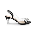 thumbnail image 4 of BLISSFUL STEP Women's Flower Rhinestone Slingback Clear Mid Heel Slip On Sandals Black 9, 4 of 8