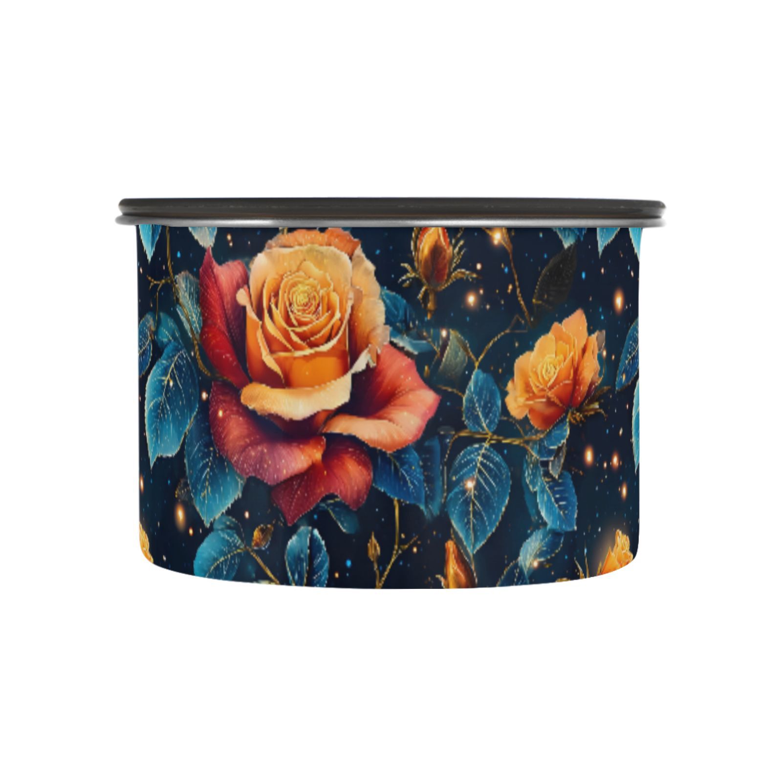 Dreamy Rose Flower Airtight Coffee Bean Canister 30oz Food Storage Containers with Lids For Gournd, Tea, Sugar, Flour, Rice, Cereal, Candy Cookie Jar