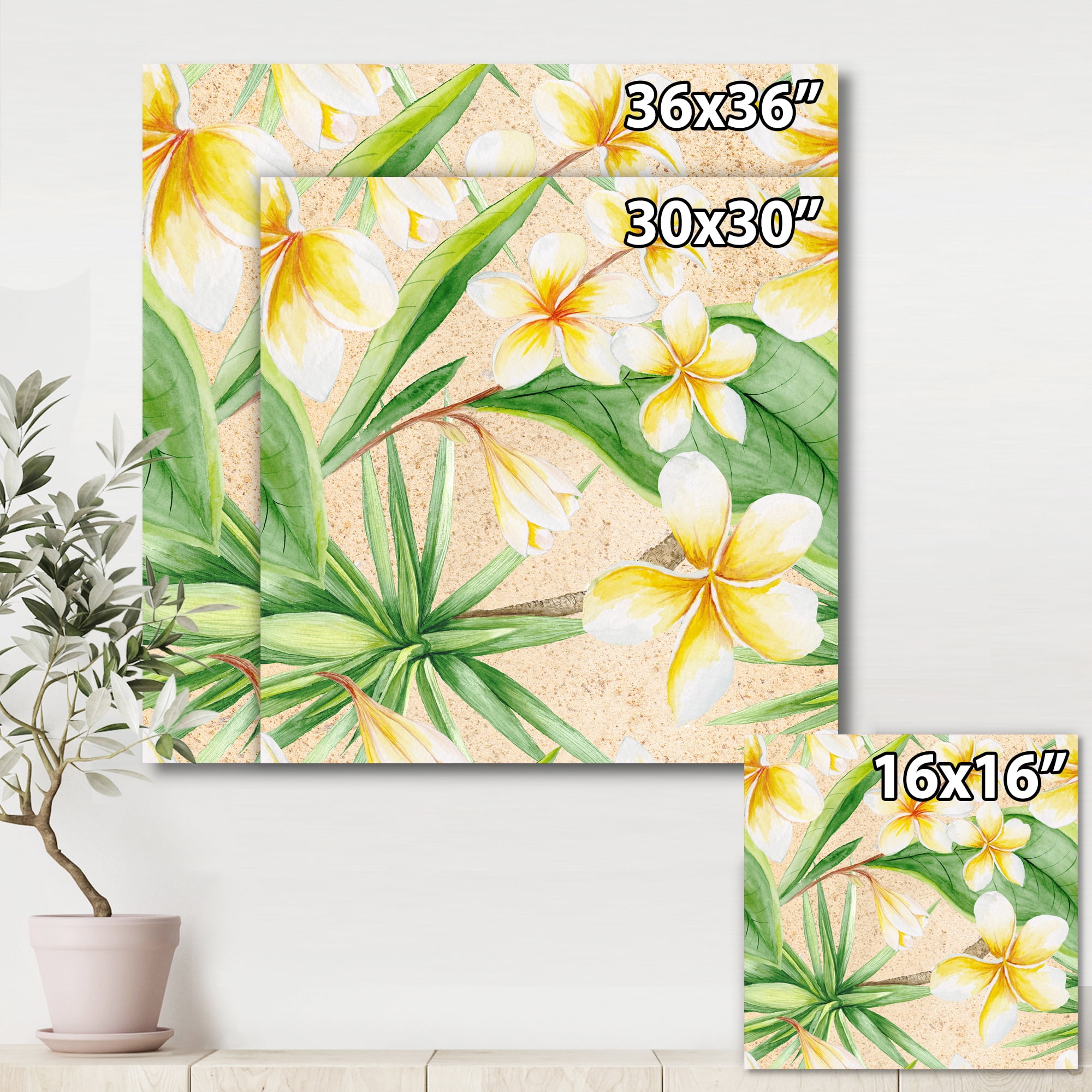 Designart ' Yellow Flowers and Tropical Foliage XI ' Traditional Canvas Wall Art Print