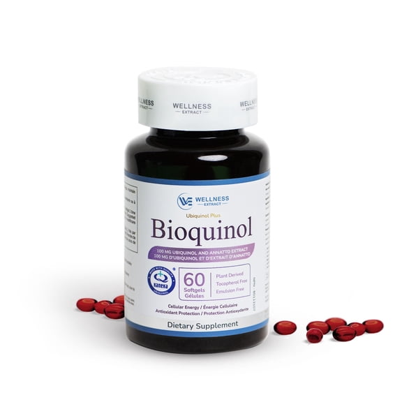 WELLNESS EXTRACT BioQuinol Ubiquinol (CoQ10) with Geranylgeraniol – Master Antioxidant for Heart Health, Cellular Energy 150mg 60 Softgels