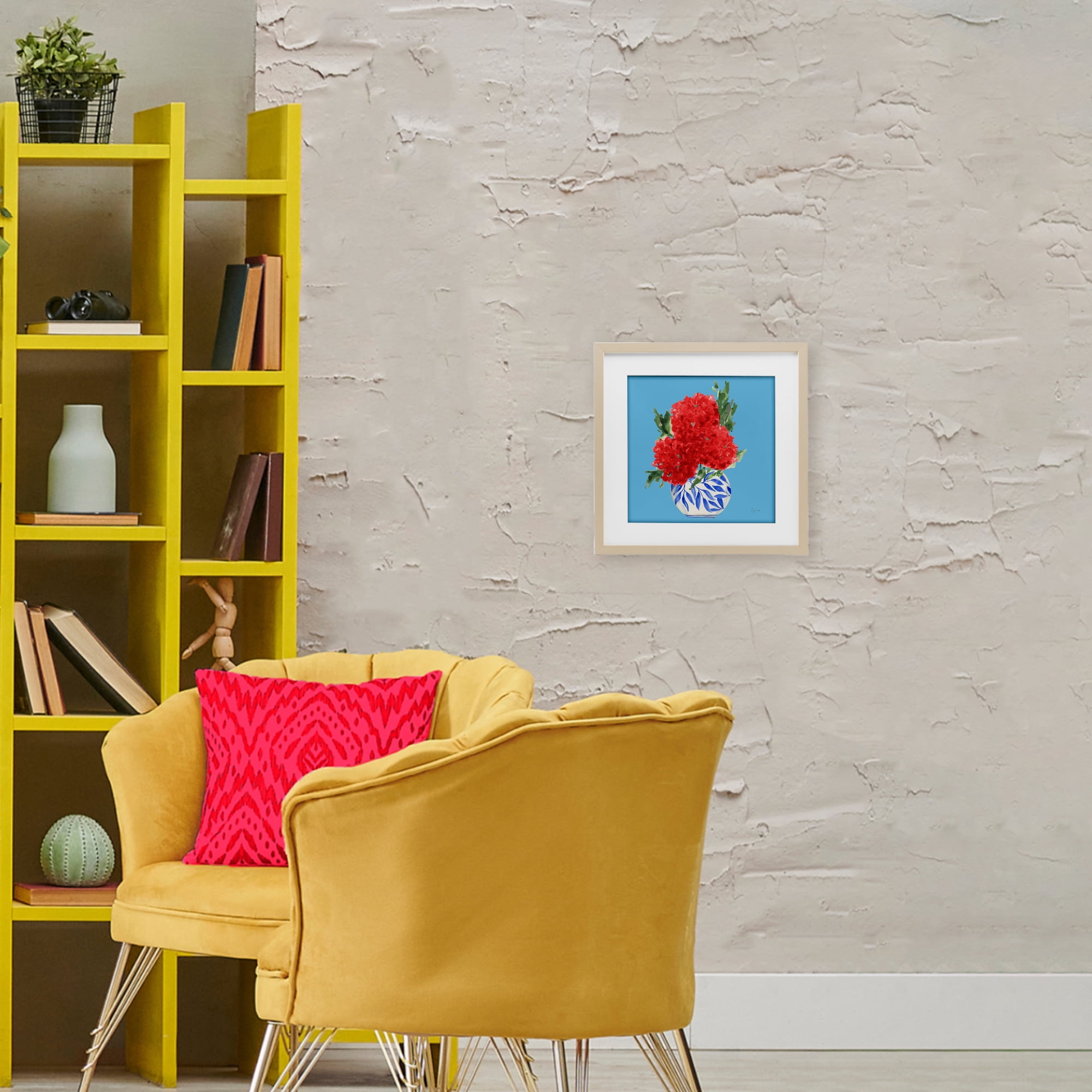 Stupell Industries Red Hydrangeas Blue Vase Birch Framed Print Under Glass, design by Lucille Price