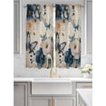 thumbnail image 2 of Vintage Blue Floral Bathroom Window Curtain, Butterflies Watercolor Flower Tan Light Filtering Coffee Kitchen Curtains, Bedroom Living Room Curtains 2 Panel 84"x63", 2 of 6