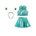 thumbnail image 4 of Doomiva 3Pcs Space Alien Outfit for Girls Holographic Metallic Skirt with Crop Top and Hair Hoop Set Lake Blue 6, 4 of 6
