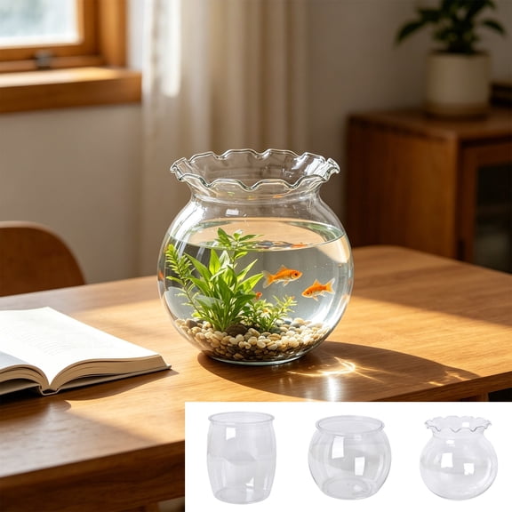 Plastic Fish Tank for Desktop, Clear Mini Aquarium with Hydroponics Basket for Living Room, Bedroom, Tabletop Ornament, Topliu