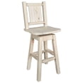 thumbnail image 3 of Homestead Collection Counter Height Barstool w/ Back & Swivel w/ Laser Engraved Pine Tree Design, Ready to Finish, 3 of 5