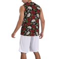 thumbnail image 2 of Pofeuu Red Rose Skull Print Basketball Jersey, Shirts for Men Youth Basketball Jersey Crew Neck-Medium, 2 of 6