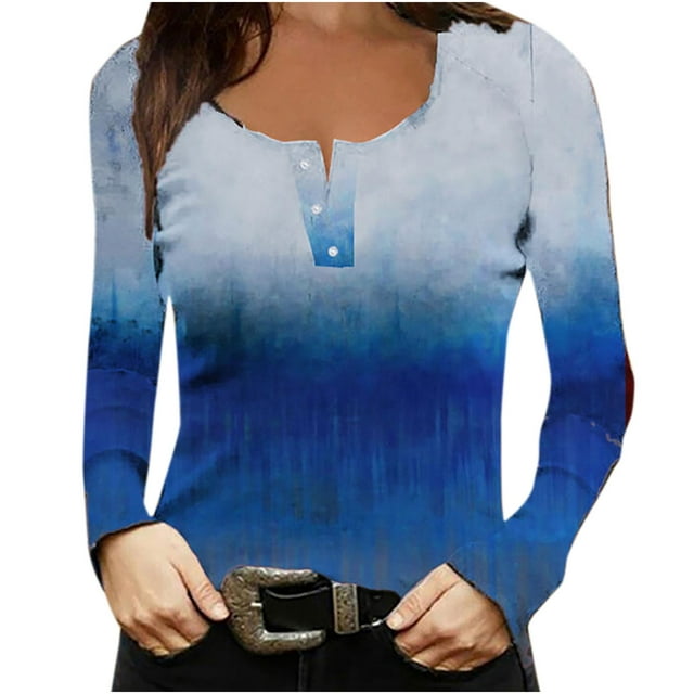 CEHVOM Chemises Aguichant Slim pour Femmes Boutons Décontractés Imprimés Manches Longues Col Rond Blouses Tops