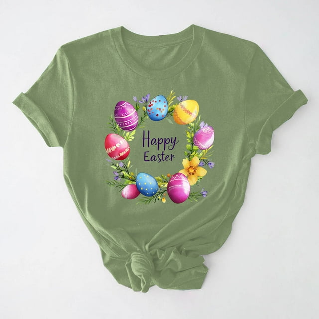 UPPADA Easter Femmes Oeufs Imprimé T-Shirts Heureux Easter Graphique Bunny Lapin Mignon T-Shirts Manches Courtes Décontracté Col Rond T-Shirts Été Basique Coupe Régulière Chemises Vert,TG
