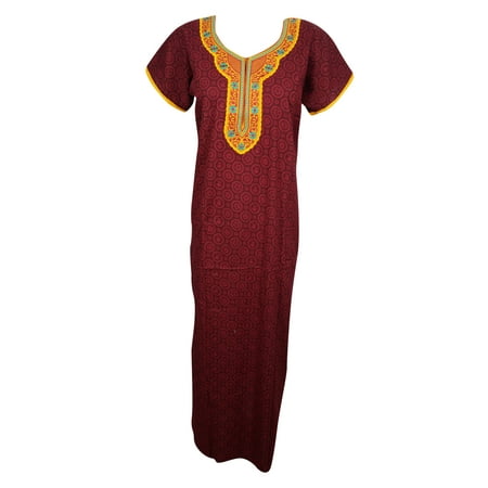 Embroidered Maxi - Mogul Womens Maxi Caftan Beautiful Neck Embroidered Cap Sleeves Summer Comfortable Evening Wear Kaftan Nightgown Sleepwear Dress