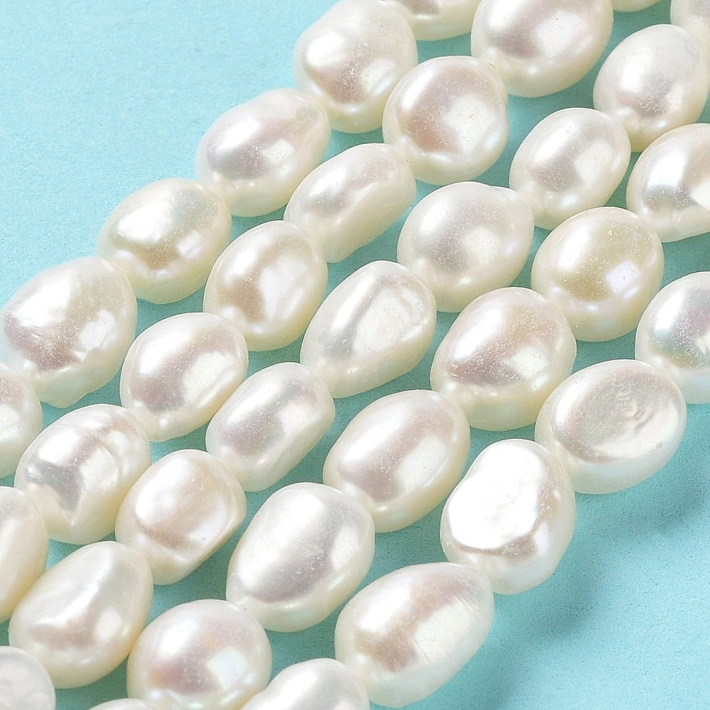 1Strand Natural Cultured Freshwater Pearl Beads Strands Grade 6A Seashell Color 9~10x8~9x8~9mm Hole: 0.6mm about 36~37pcs/strand