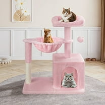 Einfach Small Cat Tree 29.5" Tower Condo with Sisal Scratcing Post Hammock Top Perch for Indoor Cats, Pink