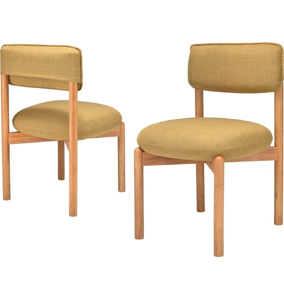 Dtwnek Set of 2 Modern Linen Seat Dining Chair with Wood Frame, Suitable for Living Room, Dining Room, Yellow
