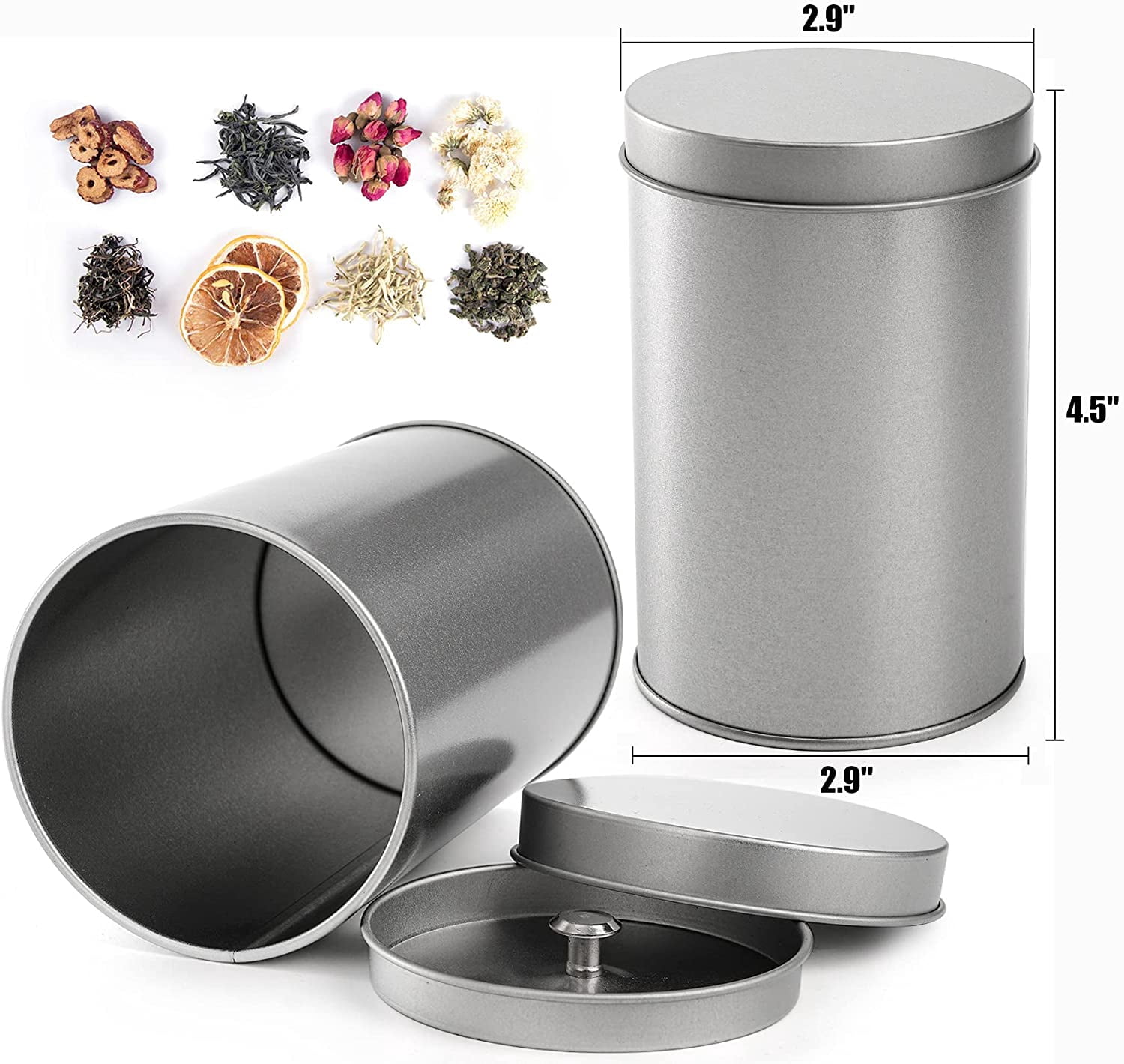 6 Pack Tea Tin Canister with Airtight Double Lids, 12 Fluid Oz Tin Can Box and Small Round Kitchen Canisters for Loose Tea, Coffee, Candy, Herbs and Spices(Silver)